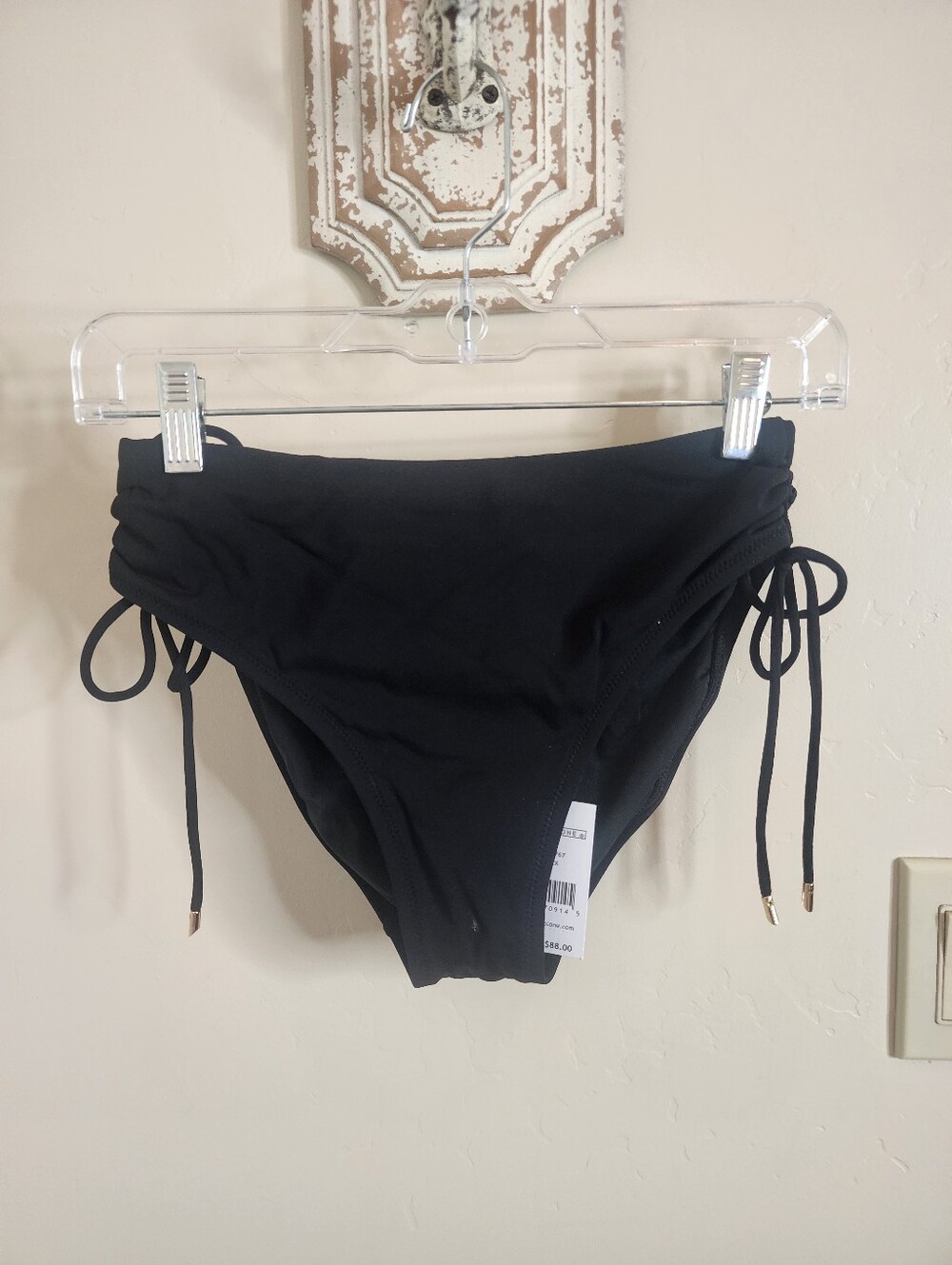 NWT Robin Piccone Ava Black High-Waist Side-Tie Bikini Bottom Size Small